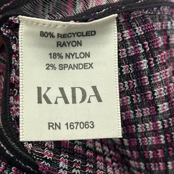 NEW KADA The Space Dye Ribbed Midi Dress Size Medium Berry Pink Black Baddie - Picture 10 of 11